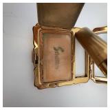FRATTON Compact - Vintage Gold-Tone with Built-In Lipstick Tube and Mirror