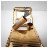 FRATTON Compact - Vintage Gold-Tone with Built-In Lipstick Tube and Mirror