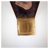 Powder Compact - Vintage Gold-Tone Square Case with Built-In Mirror & Puff
