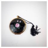 Zell Fifth Avenue Round Gold-Tone Vanity Compact w/ Pink Rose Enamel - 2.75 in Dia