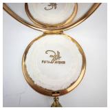 Zell Fifth Avenue Round Gold-Tone Vanity Compact w/ Pink Rose Enamel - 2.75 in Dia
