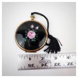 Zell Fifth Avenue Round Gold-Tone Vanity Compact w/ Pink Rose Enamel - 2.75 in Dia
