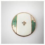 Art Deco Fleur-de-Lis Gold-Tone Compact with Turquoise Inlays - Vintage Makeup Case