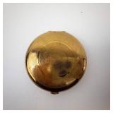 Art Deco Fleur-de-Lis Gold-Tone Compact with Turquoise Inlays - Vintage Makeup Case