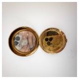 Art Deco Fleur-de-Lis Gold-Tone Compact with Turquoise Inlays - Vintage Makeup Case