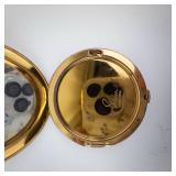 Art Deco Fleur-de-Lis Gold-Tone Compact with Turquoise Inlays - Vintage Makeup Case