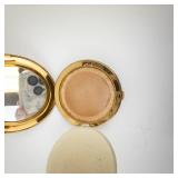 Art Deco Fleur-de-Lis Gold-Tone Compact with Turquoise Inlays - Vintage Makeup Case