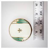 Art Deco Fleur-de-Lis Gold-Tone Compact with Turquoise Inlays - Vintage Makeup Case