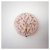 Vintage Pink Enamel Powder Compact - Floral Tree Pattern, 2.75 in Diameter
