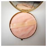 Vintage Pink Enamel Powder Compact - Floral Tree Pattern, 2.75 in Diameter