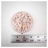 Vintage Pink Enamel Powder Compact - Floral Tree Pattern, 2.75 in Diameter
