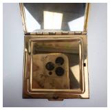 Volupte Floral Gold-Tone Powder Compact with Mirror - 2in Square