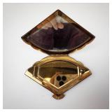 Wadsworth Gold-Tone Fan-Shaped Compact with Mirror - Vintage Vanity