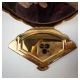 Wadsworth Gold-Tone Fan-Shaped Compact with Mirror - Vintage Vanity