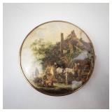 Hand-Painted West Germany Round Makeup Compact Mirror - Gold Tone