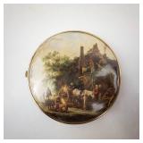 Hand-Painted West Germany Round Makeup Compact Mirror - Gold Tone
