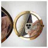 Hand-Painted West Germany Round Makeup Compact Mirror - Gold Tone