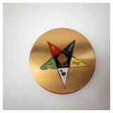 Elgin American Powder Compact - Gold Tone Round with Multicolor Star Inlay