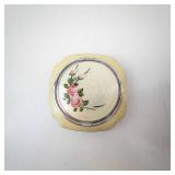 Powder Compact - Vintage Floral Rose Lid, Yellow Enamel Case With Mirror