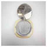 Powder Compact - Vintage Floral Rose Lid, Yellow Enamel Case With Mirror