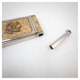 Girey US Army Presidential Vintage Powder Compact with Mirror - Gold Glitter Crest Case