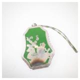 Vintage Green Enamel Cameo Locket Compact with Mirror & Chain