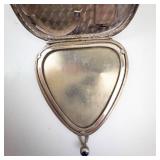 Makeup Compact - Vintage Silver-Tone Teardrop With Blue Cabochon And Floral Engraving