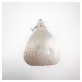 Makeup Compact - Vintage Silver-Tone Teardrop With Blue Cabochon And Floral Engraving