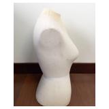 Dress Form Bust - White Fabric-Covered Female Torso on Pedestal Stand