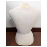 Dress Form Bust - White Fabric-Covered Female Torso on Pedestal Stand