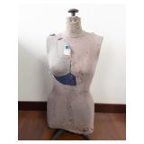 Adjustable Dress Form Mannequin - Vintage Studio Prop with Torn Pink/Gray Cover