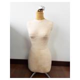 Beige Dress Form Mannequin with Burlap Neck Wrap and 3-Leg Metal Base