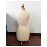 Beige Dress Form Mannequin with Burlap Neck Wrap and 3-Leg Metal Base