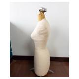 Beige Dress Form Mannequin with Burlap Neck Wrap and 3-Leg Metal Base