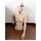 Life-Size Female Mannequin Bust with Head - Peach-Beige Display Prop