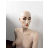 Life-Size Female Mannequin Bust with Head - Peach-Beige Display Prop