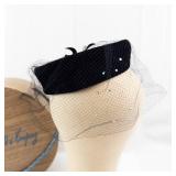 Marshall Field & Company Hatbox - Vintage Black Pillbox Hat with Veil