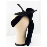 Black Velvet Hat with Ribbon - Vintage Floral Cannon Hat Box