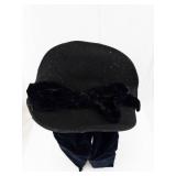 Black Velvet Hat with Ribbon - Vintage Floral Cannon Hat Box