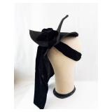 Black Velvet Hat with Ribbon - Vintage Floral Cannon Hat Box