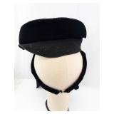 Black Velvet Hat with Ribbon - Vintage Floral Cannon Hat Box