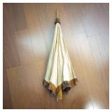 Vintage Parasol Umbrella - Beige Canopy with Brown Trim