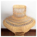 Woven Rattan Bust Hat Display - Large Natural Straw Color, Open Lattice Decorative Stand