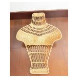 Woven Rattan Bust Hat Display - Large Natural Straw Color, Open Lattice Decorative Stand