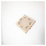 Vintage Lipstick Case - Gold-Tone with Pearl-Embellished Lid & Mirror