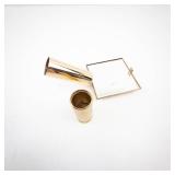 Vintage Lipstick Case - Gold-Tone with Pearl-Embellished Lid & Mirror