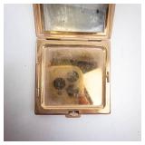 Gold-Tone Square Makeup Compact with Mirror - Pink Powder