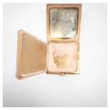 Gold-Tone Square Makeup Compact with Mirror - Pink Powder