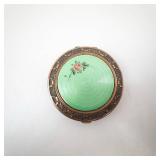 Vintage Pink Powder Compact - Dual-Pan Blush in Ornate Floral Rose-Gold Case, 2-Pan