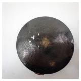 Powder Compact - Vintage Round Black Lacquer With Multicolor Rhinestone Centerpiece